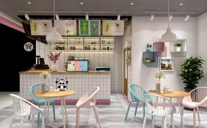 奶茶店吧臺設計，奶茶店吊頂效果圖，奶茶店墻飾效果圖，鄭州奶茶店裝修